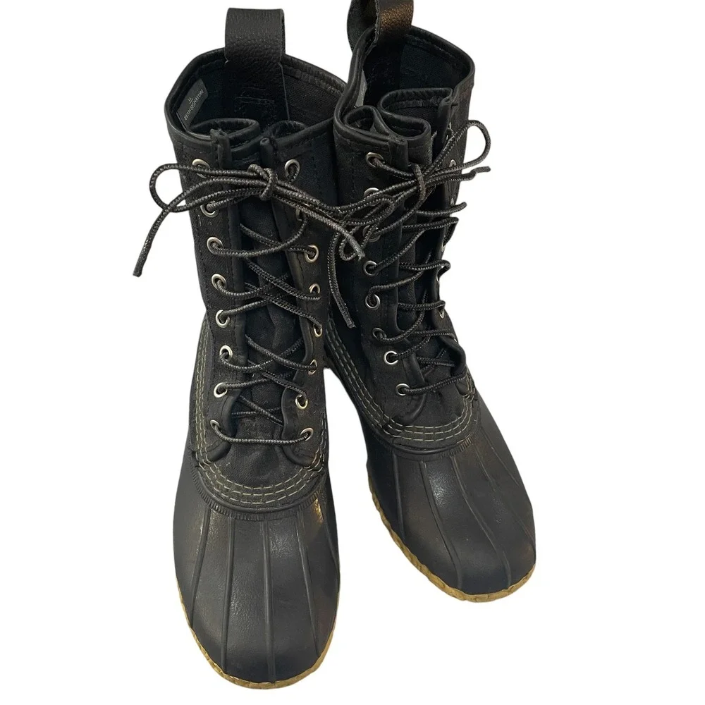 LL Bean Signature Maine Hunting Shoe Black Waxed Canvas Duck Boots Women 7 M